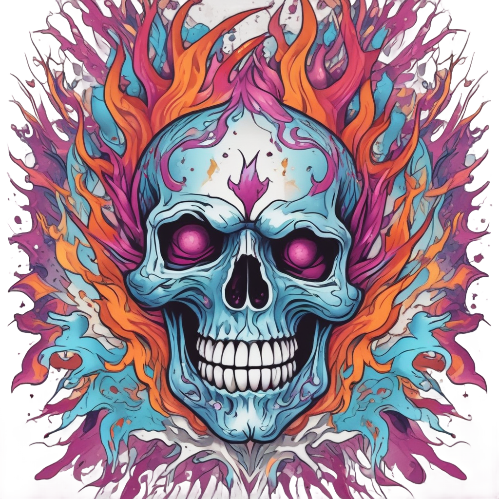 Skull in Chrome Firestorm — biker & chrome skull stickers