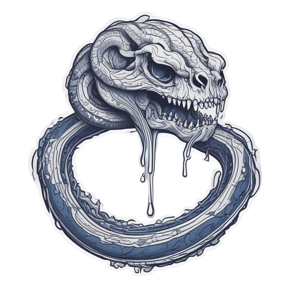 Skull in Serpent's Grip — line-art skull stickers