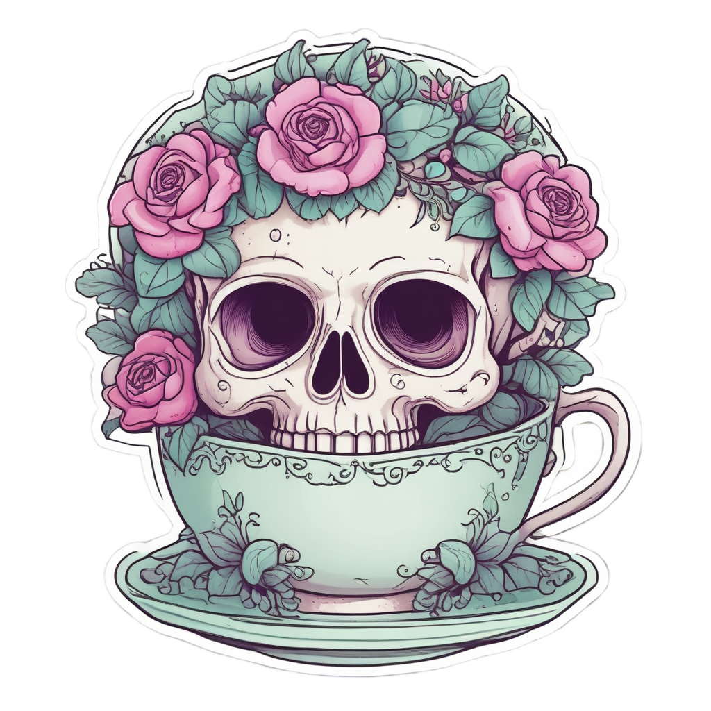 Skull in Teacup Blush — cute skull stickers
