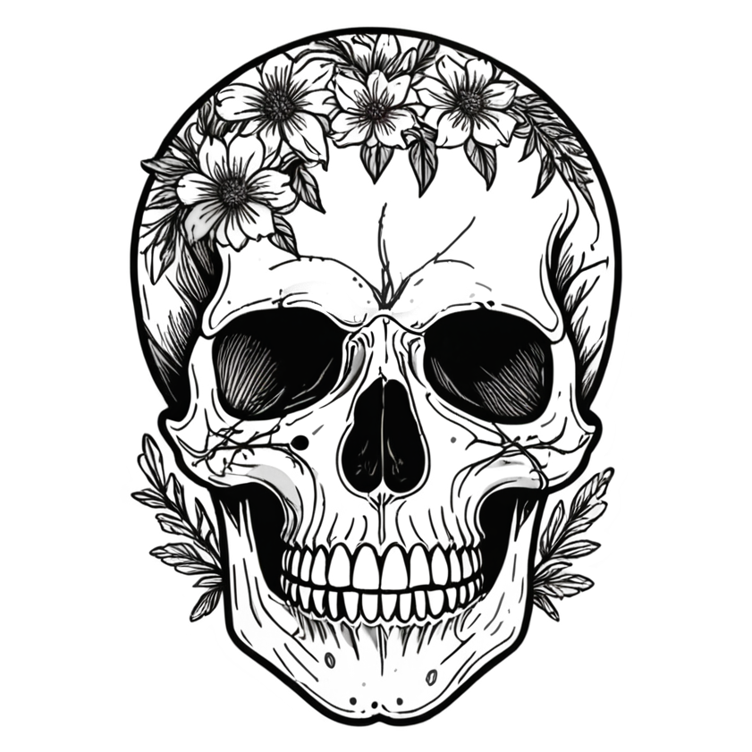 Line Floral Skull — skull stickers