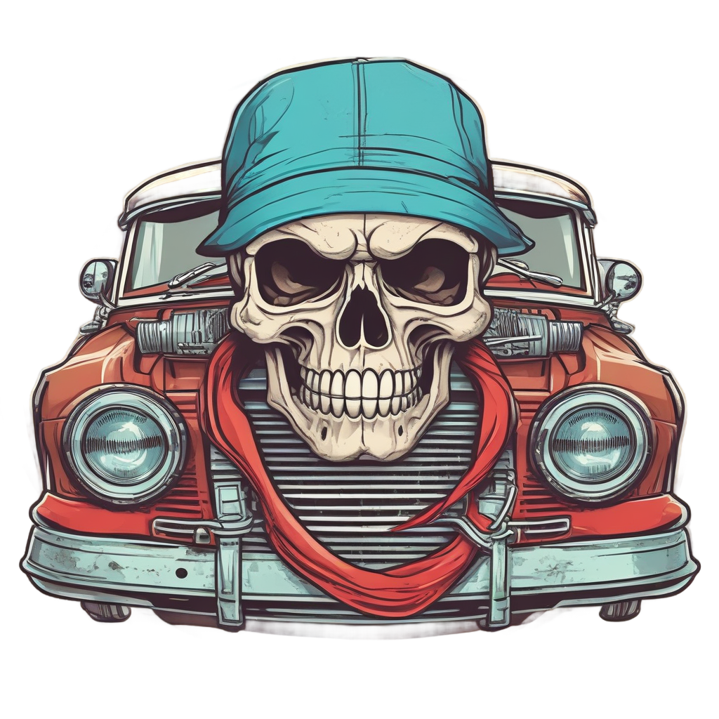 Skull Mechanic with Tool — biker & chrome skull stickers