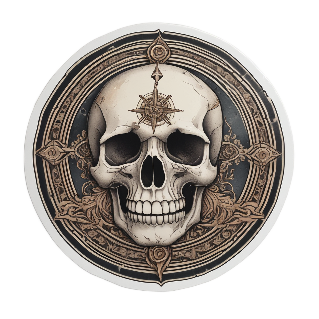 Skull Moon with Compass — boho skull stickers