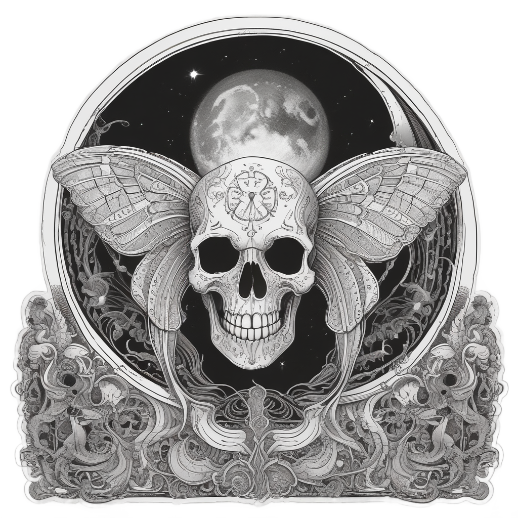 Skull Moth in Moon — witchy & occult stickers