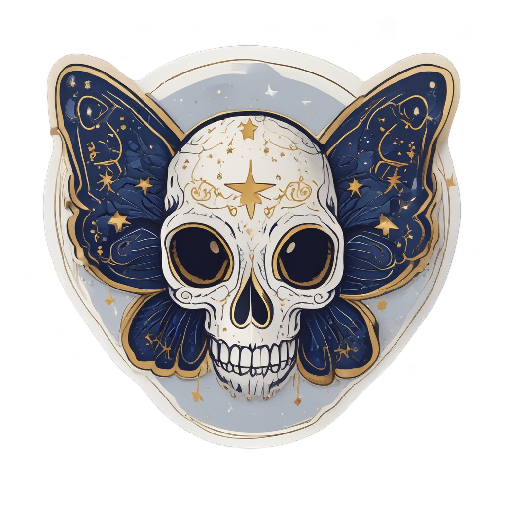 Skull Moth in Stars — line-art skull stickers