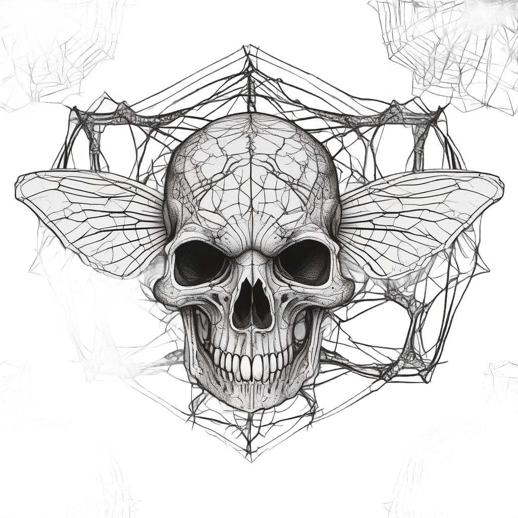 Skull Moth Spider Web — line-art skull stickers