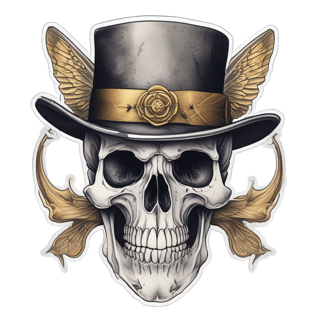 Skull Moth with Top Hat — line-art skull stickers