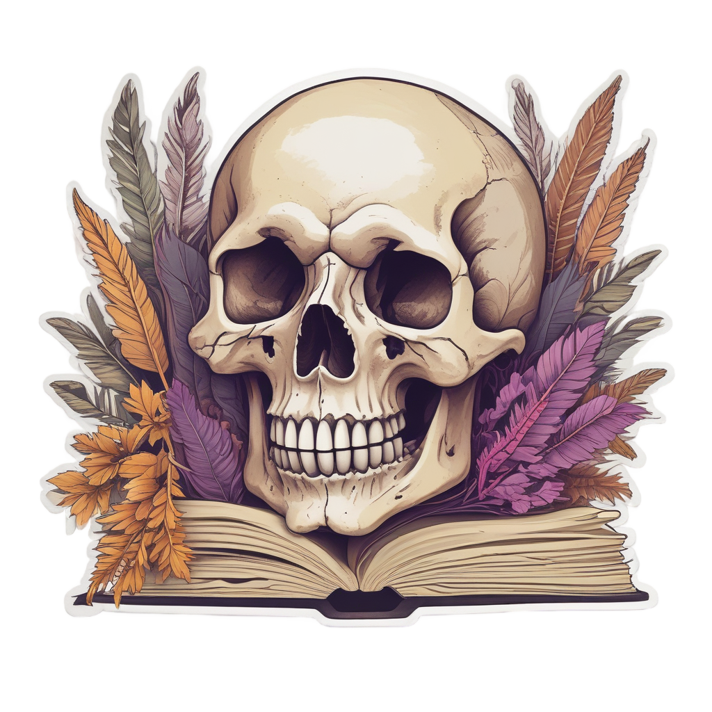Skull Pampas Bookworm — boho skull stickers