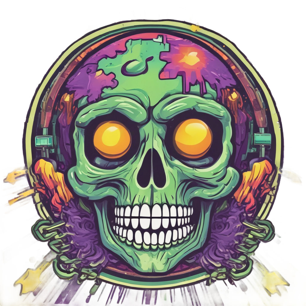 Skull Power Up — neon cyber skull stickers