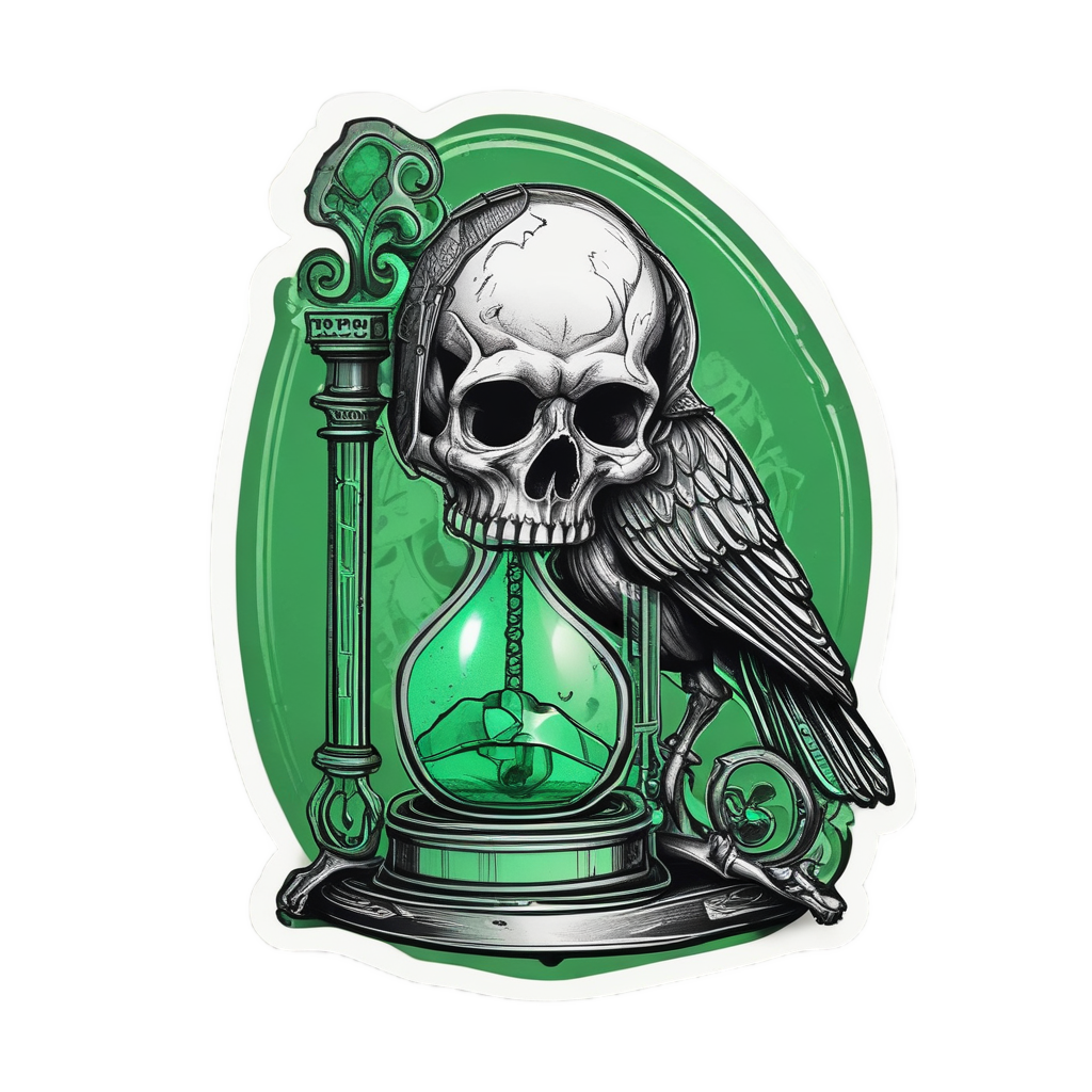 Skull Raven Hourglass Glow — reaper skull stickers