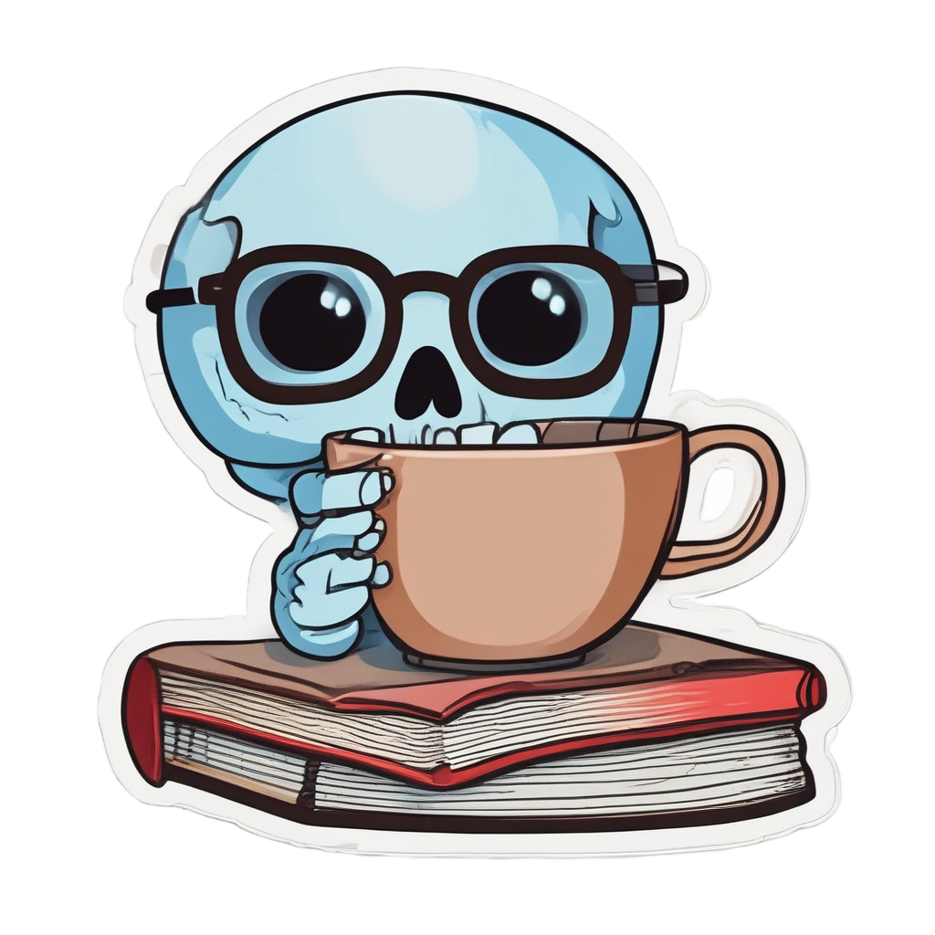 Skull Reading a Tiny Book — cute skull stickers
