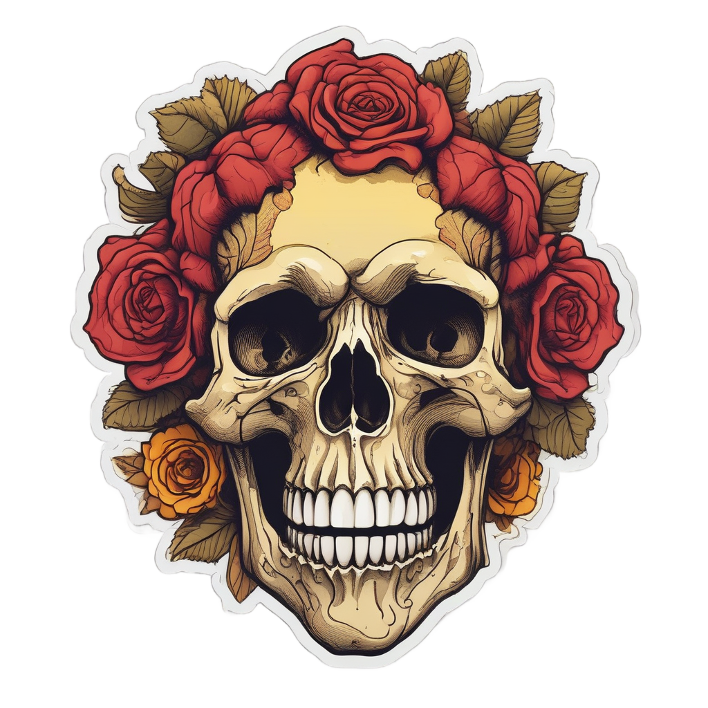 Skull & Rose Bloom — minimal skull stickers