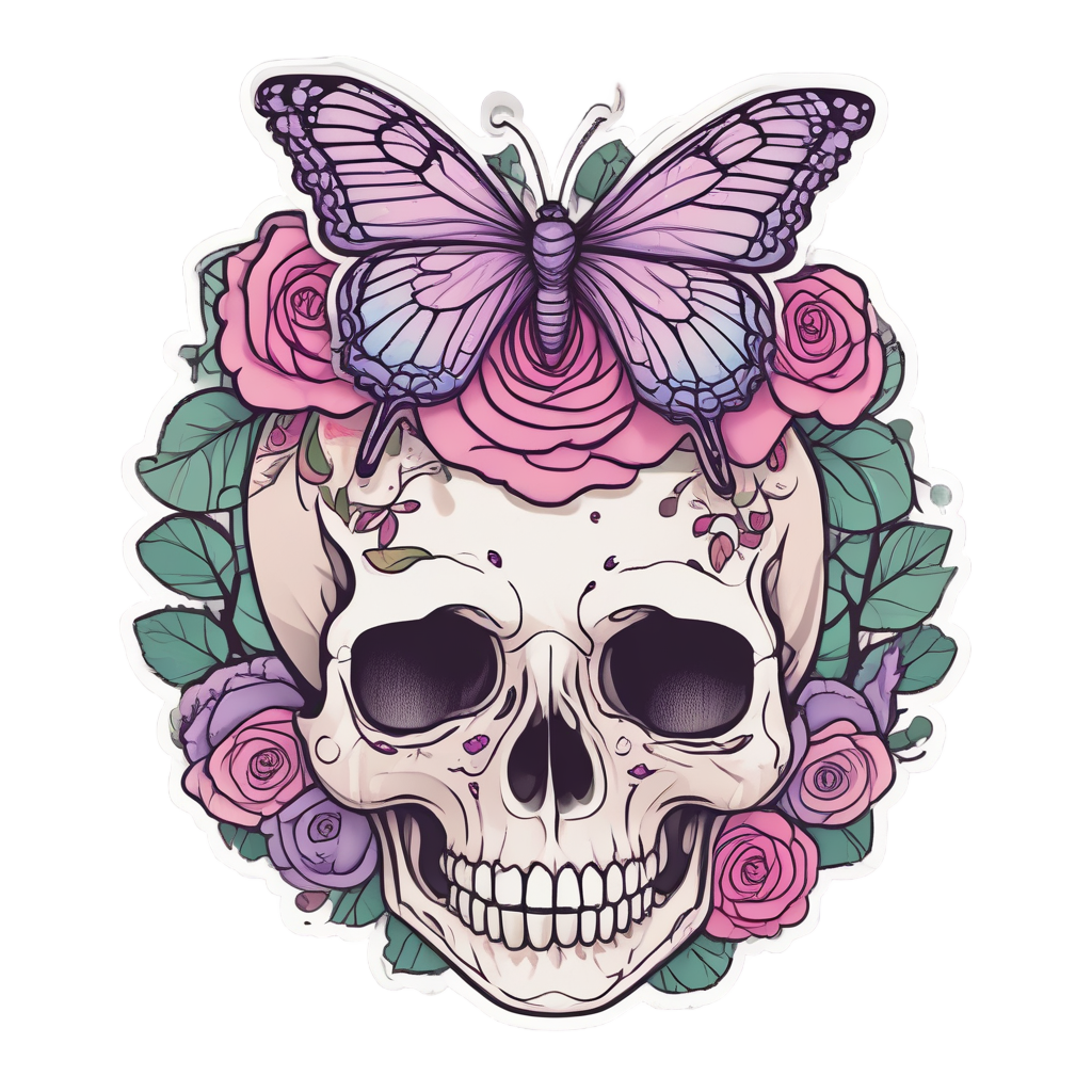 Skull Rose Butterfly — watercolor skull & roses stickers