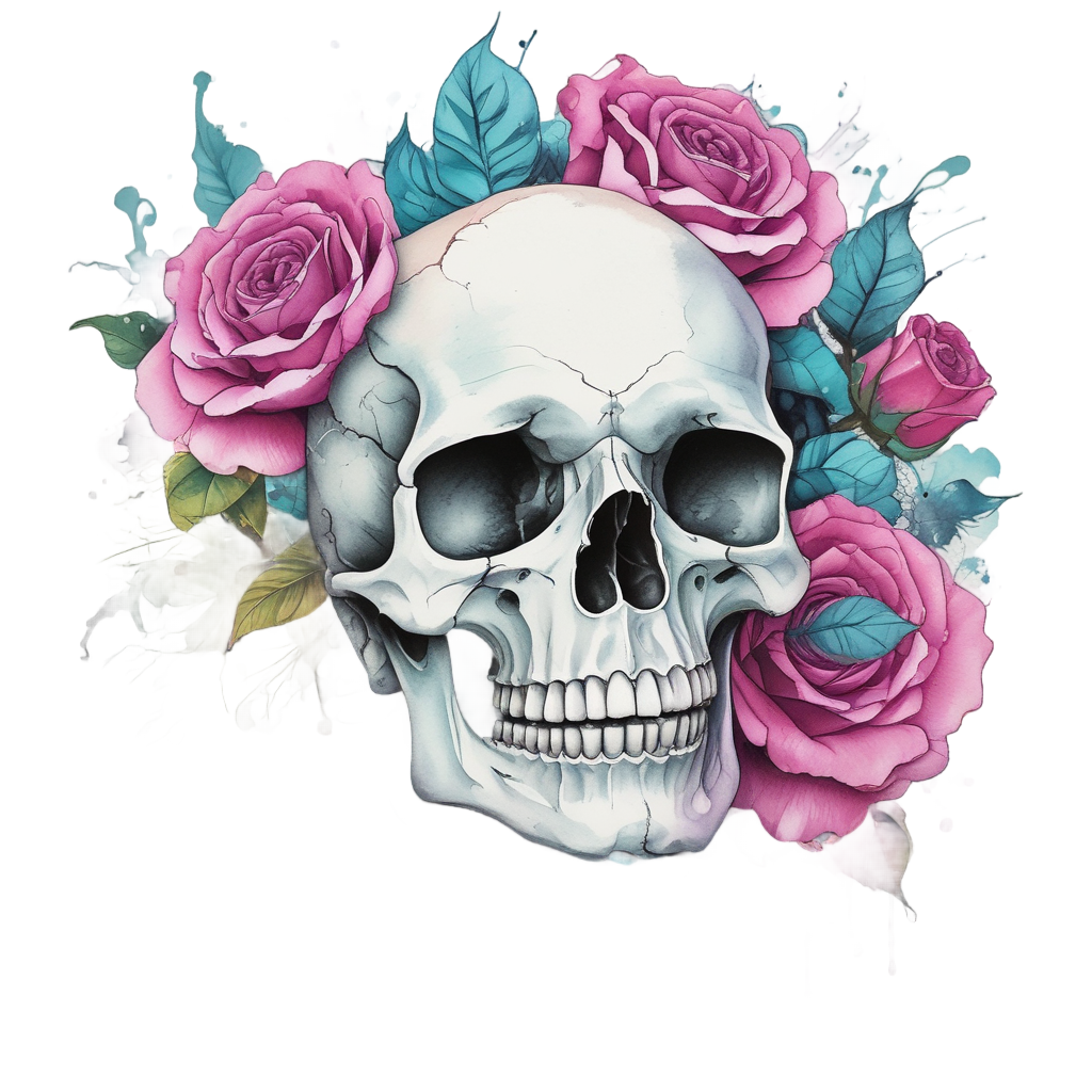 Skull Rose Dancer — line-art skull stickers