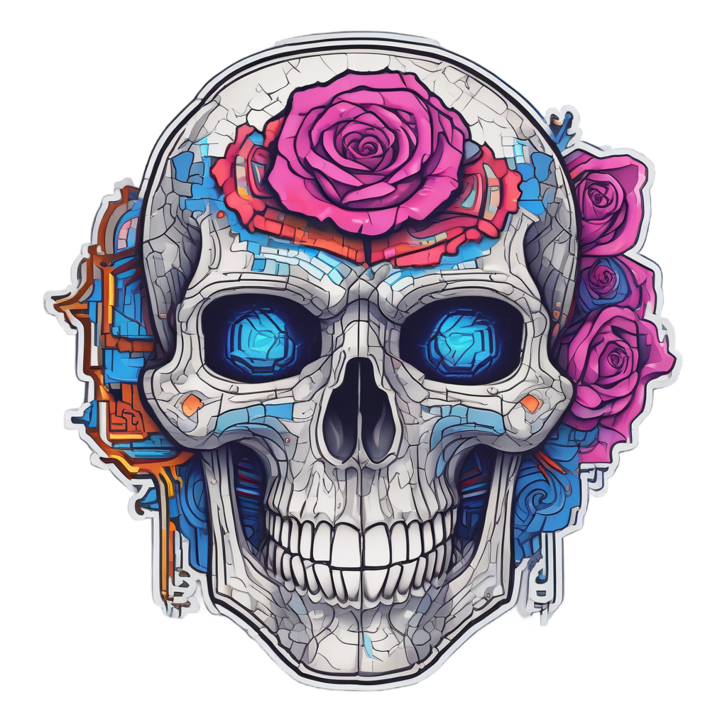 Skull Rose Gamer — pixel stickers