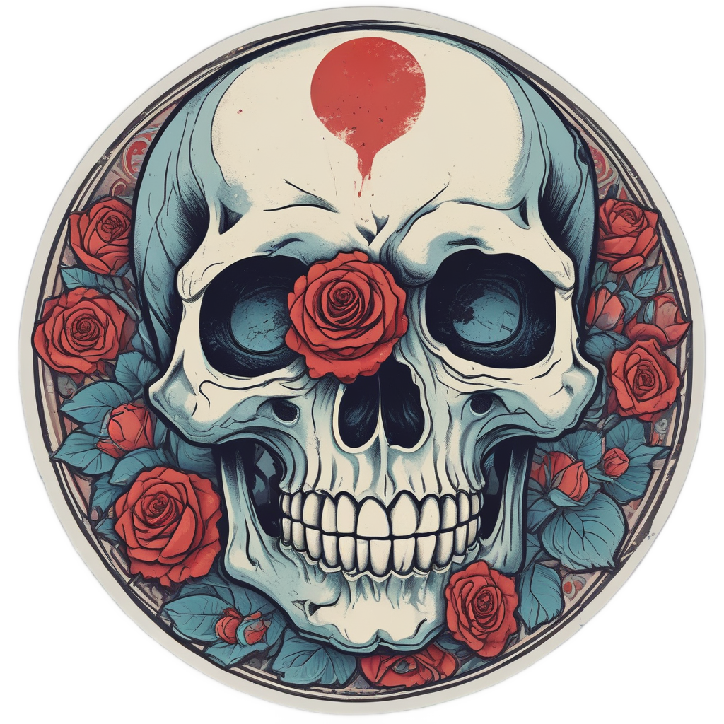Skull Sad Clown Rose — watercolor skull & roses stickers