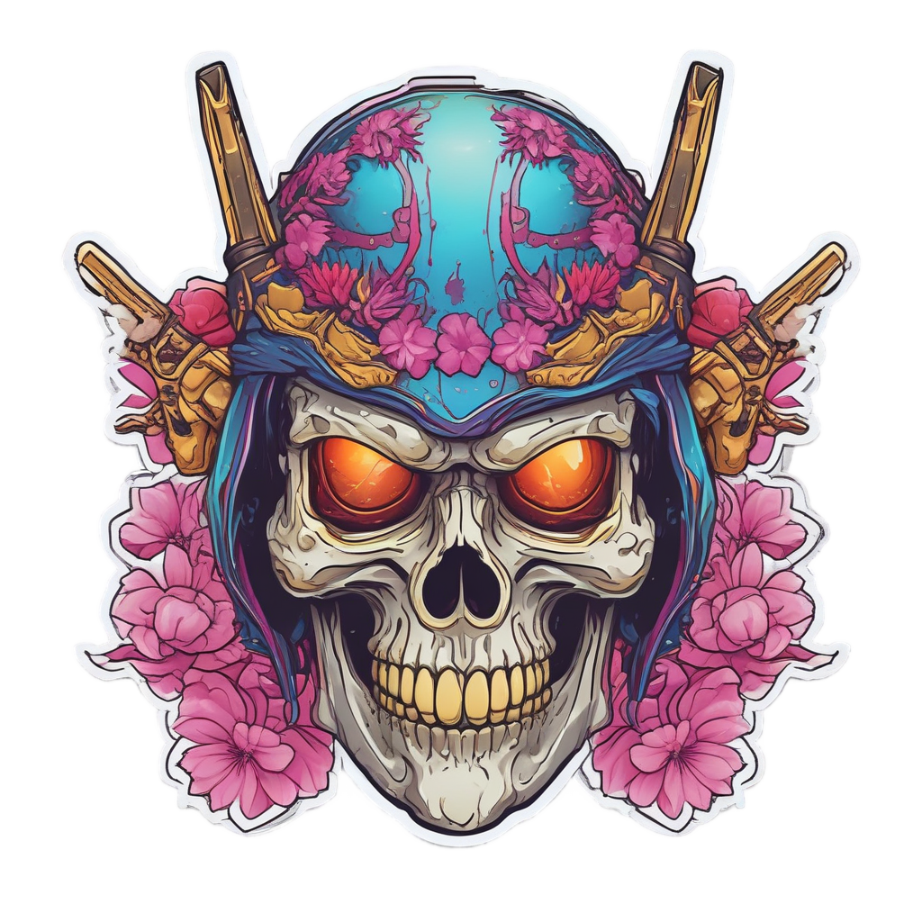 Skull Samurai Neon — neon cyber skull stickers