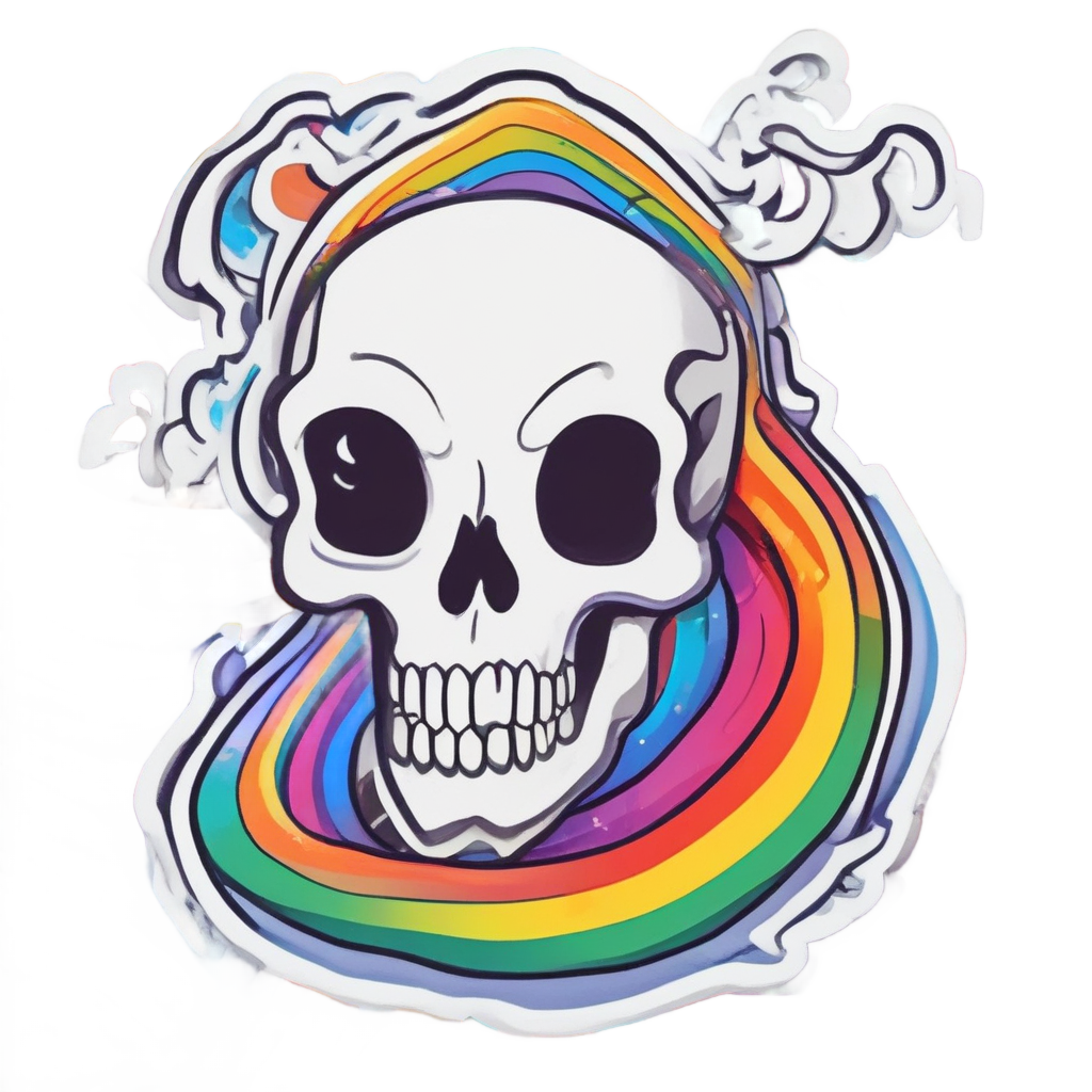 Skull Serpent Rainbow Trail — line-art skull stickers