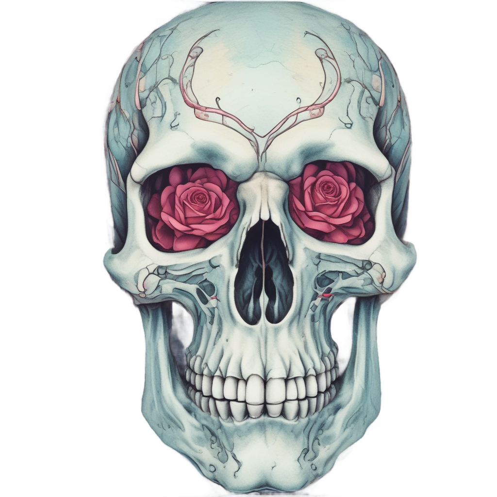 Skull Serpent with Rose — line-art skull stickers