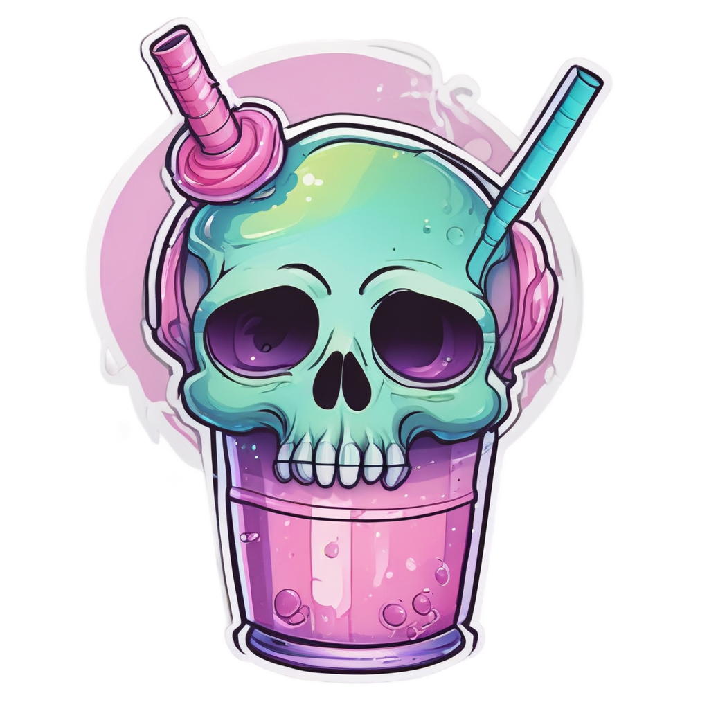 Skull Sipping Bubble Tea — minimal skull stickers