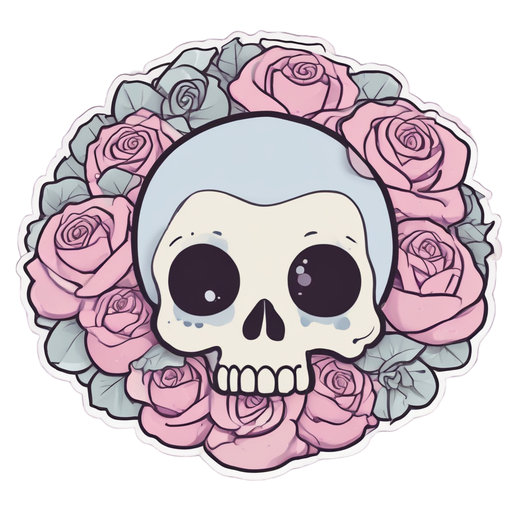 Skull Sleeping on Rose — watercolor skull & roses stickers