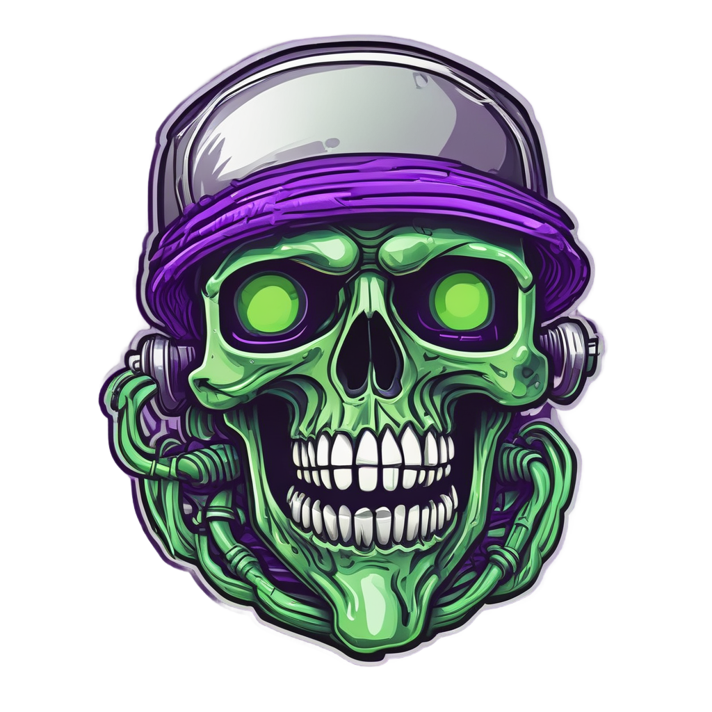 Skull Smoking Neon Pipe — biker & chrome skull stickers