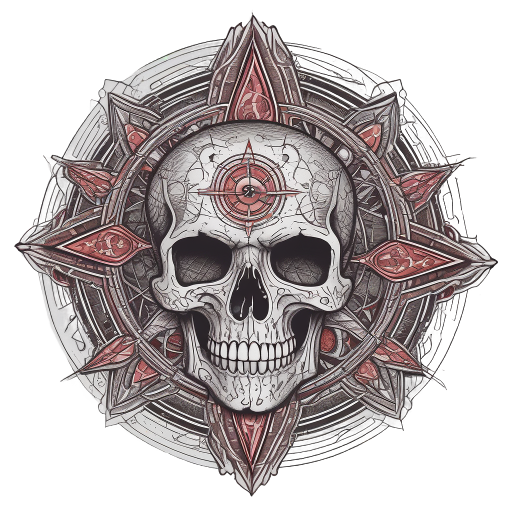 Skull Star Compass — line-art skull stickers