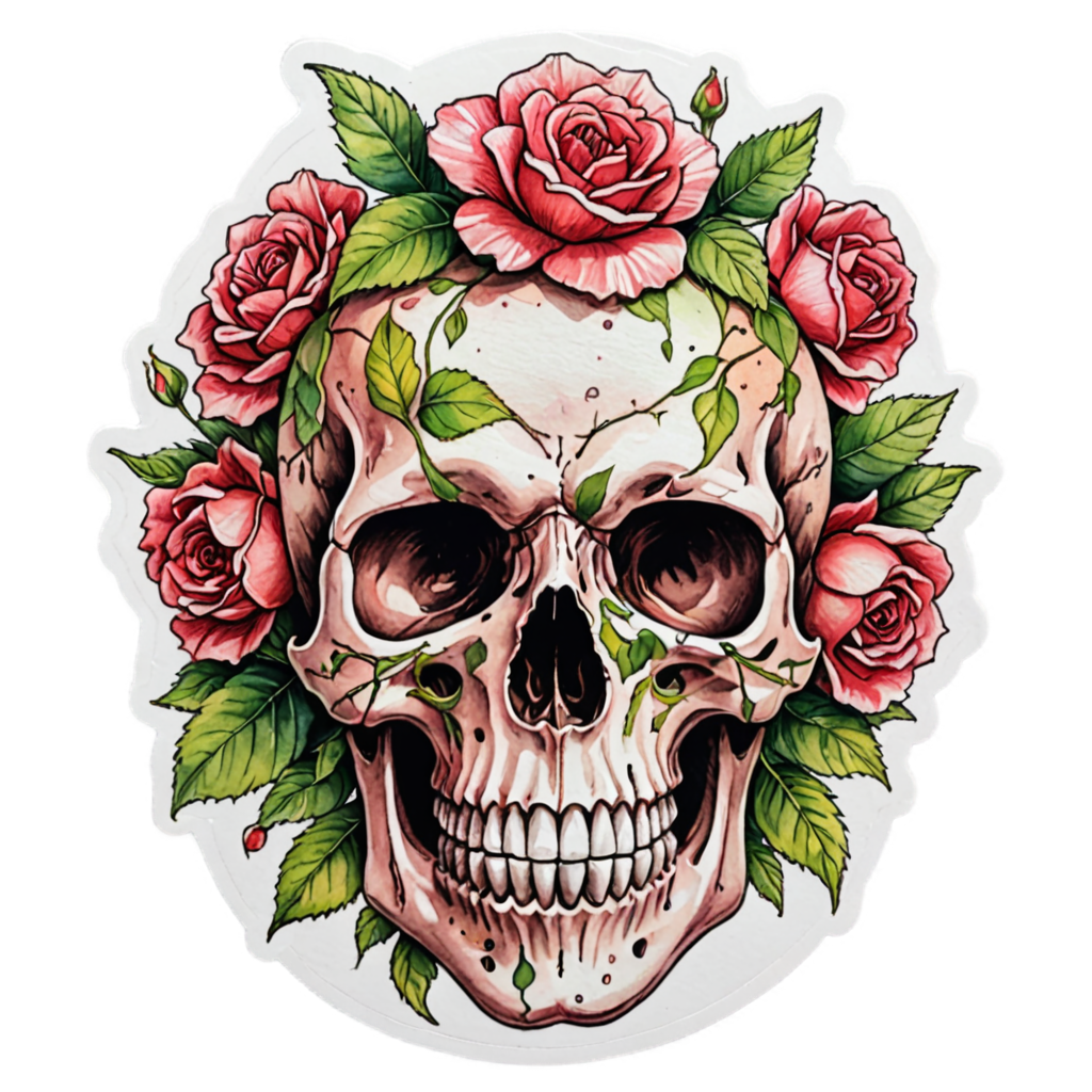 Wild Rose Skull — skull stickers