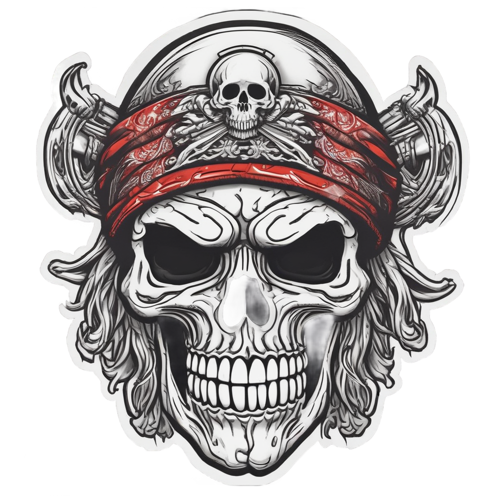 Skull with Bandana and Earring — biker & chrome skull stickers