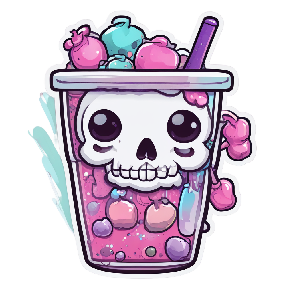 Skull with Bubble Tea — cute skull stickers