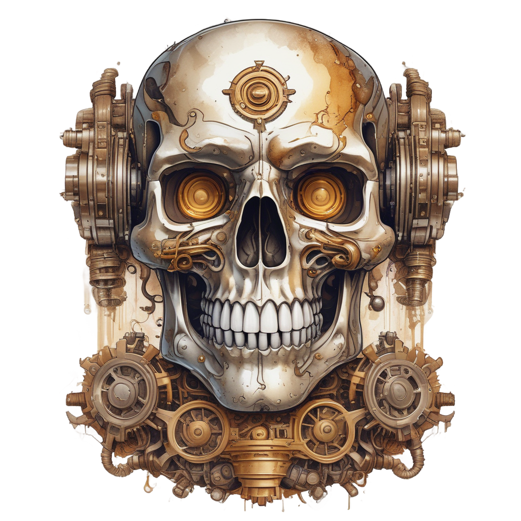 Skull with Chrome Gears — biker & chrome skull stickers