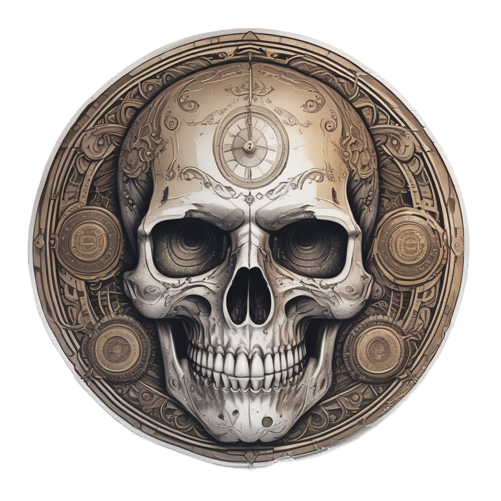 Skull with Clock — neon cyber skull stickers