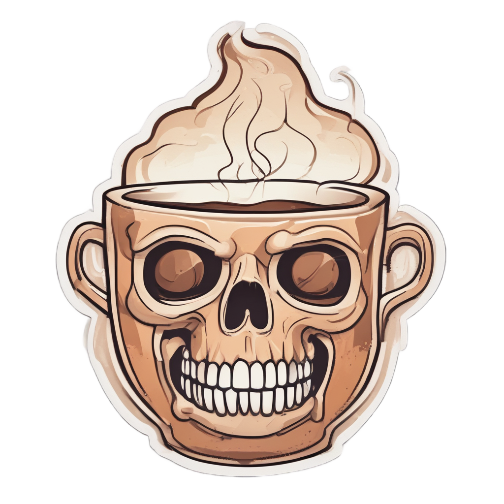 Skull with Coffee Cup — minimal skull stickers