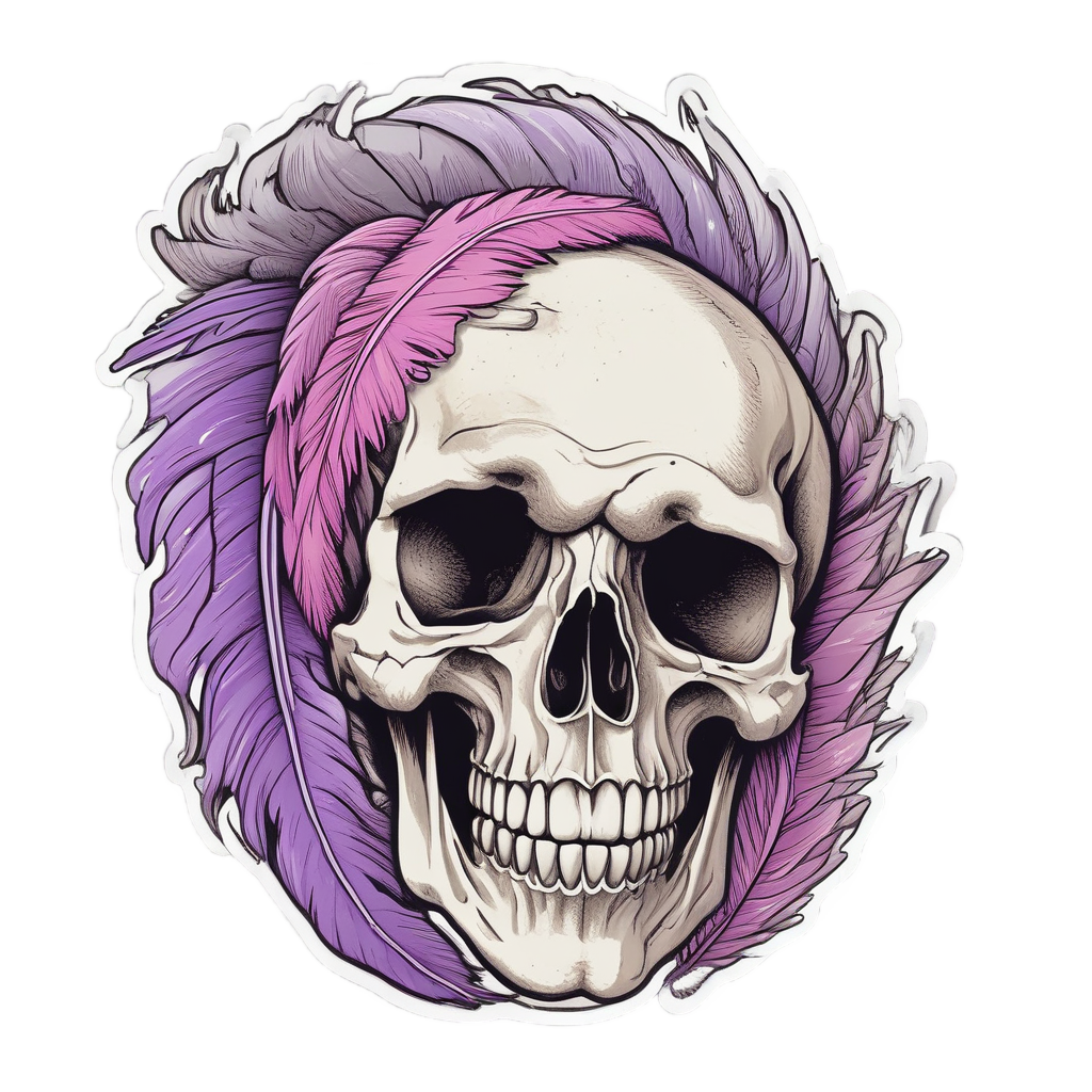 Skull with Feather — minimal skull stickers