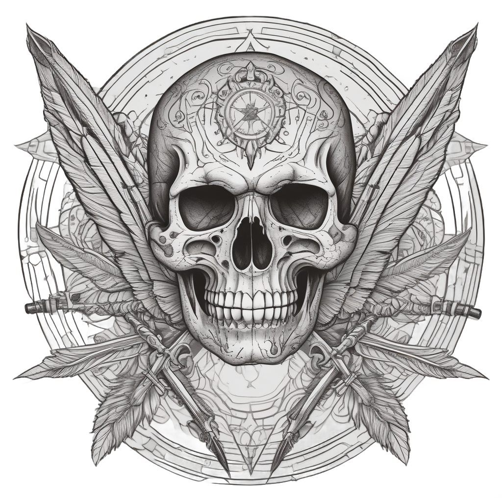 Skull with Feather-Tipped Arrows — boho skull stickers