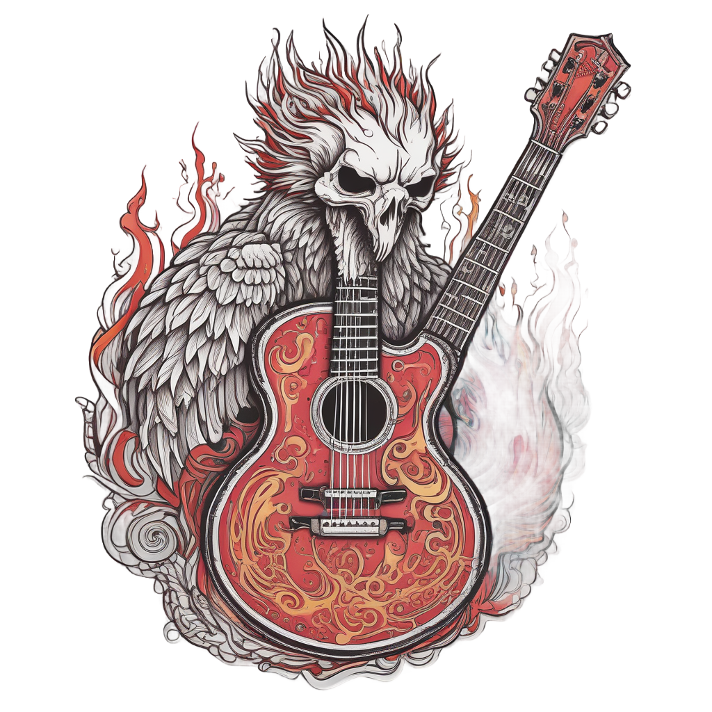 Skull with Flame Guitar — music stickers