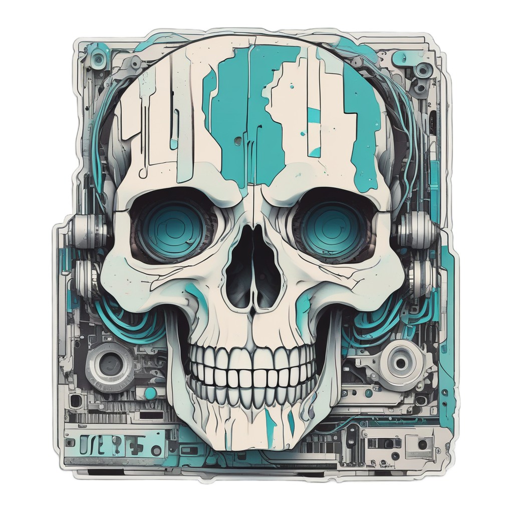Skull with Floppy Disk Eye — neon cyber skull stickers