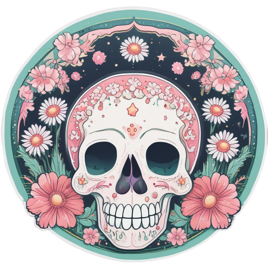 Skull with Floral Moon — boho skull stickers