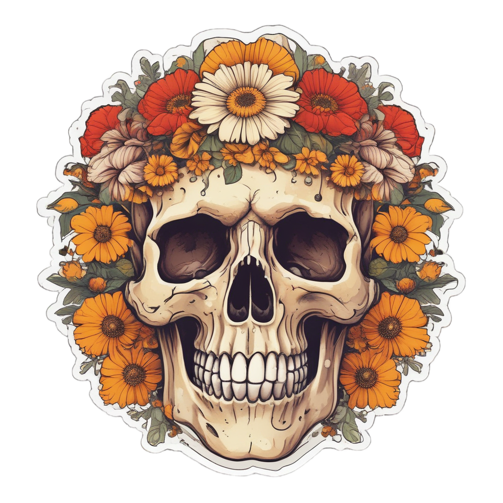 Skull with Flower Crown — war-paint skull stickers