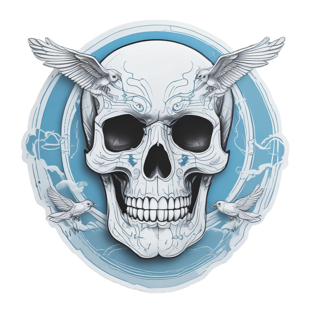 Skull with Flying Birds — minimal skull stickers