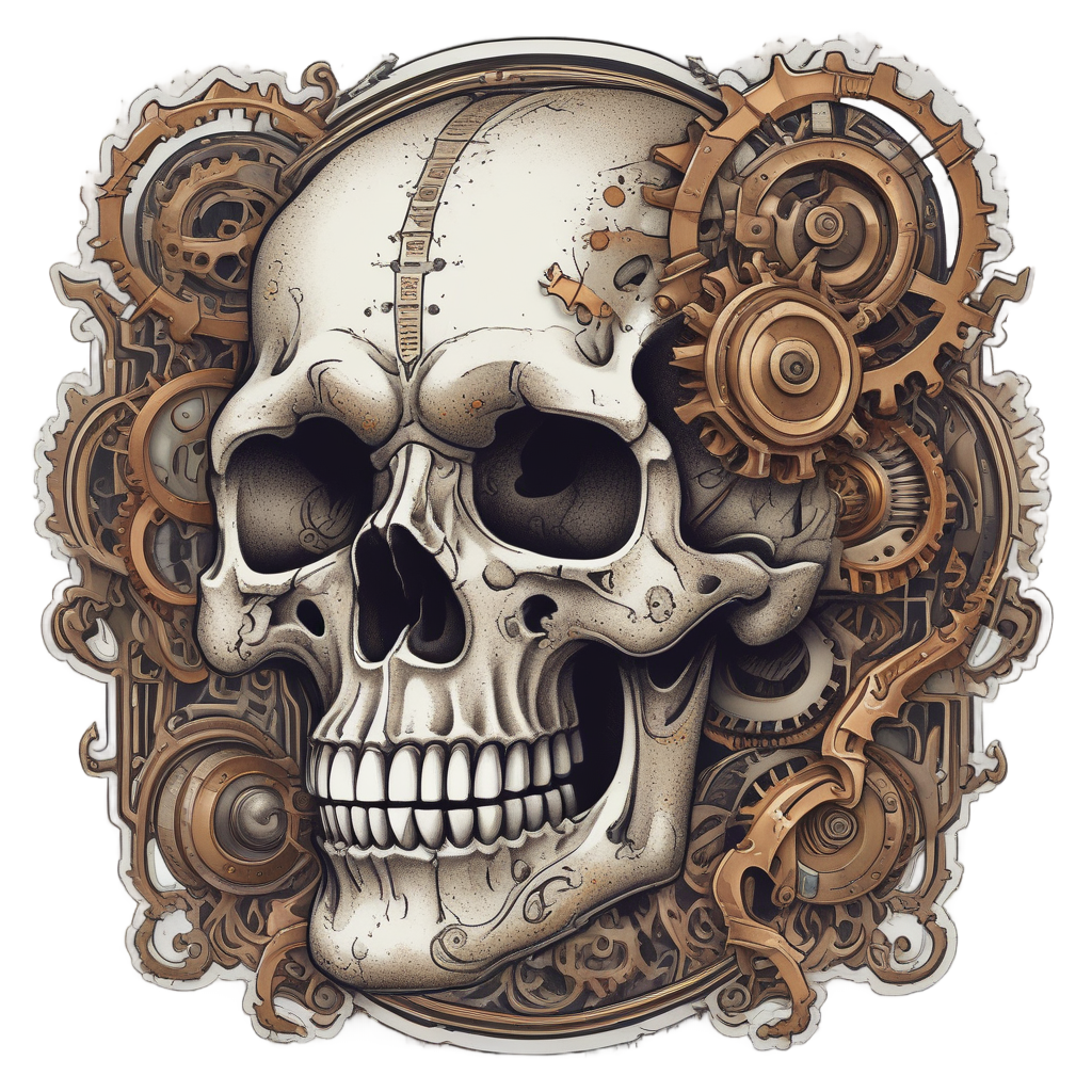 Skull with Gear Teeth — biker & chrome skull stickers
