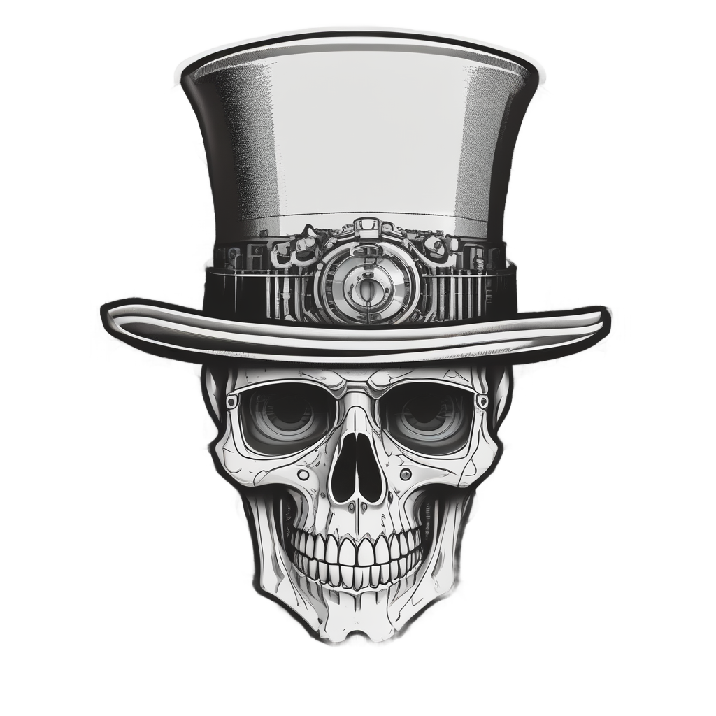 Skull with Glitch Top Hat — neon cyber skull stickers