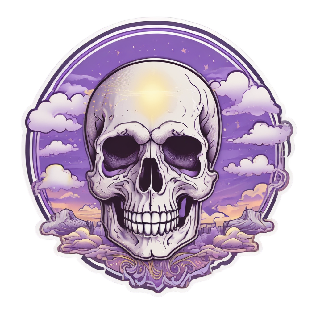 Skull with Halo Ring — neon cyber skull stickers