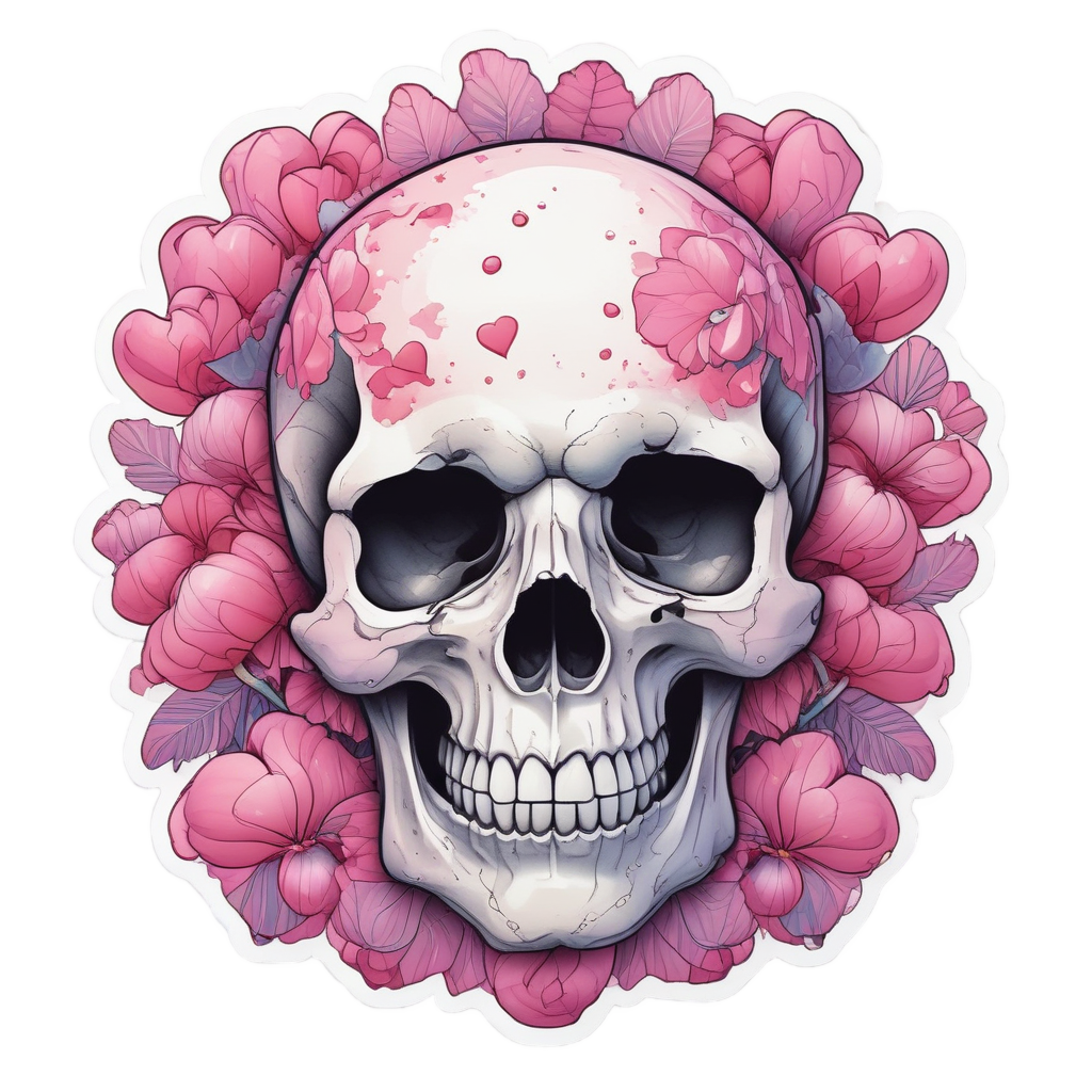 Skull with Hearts — watercolor skull & roses stickers