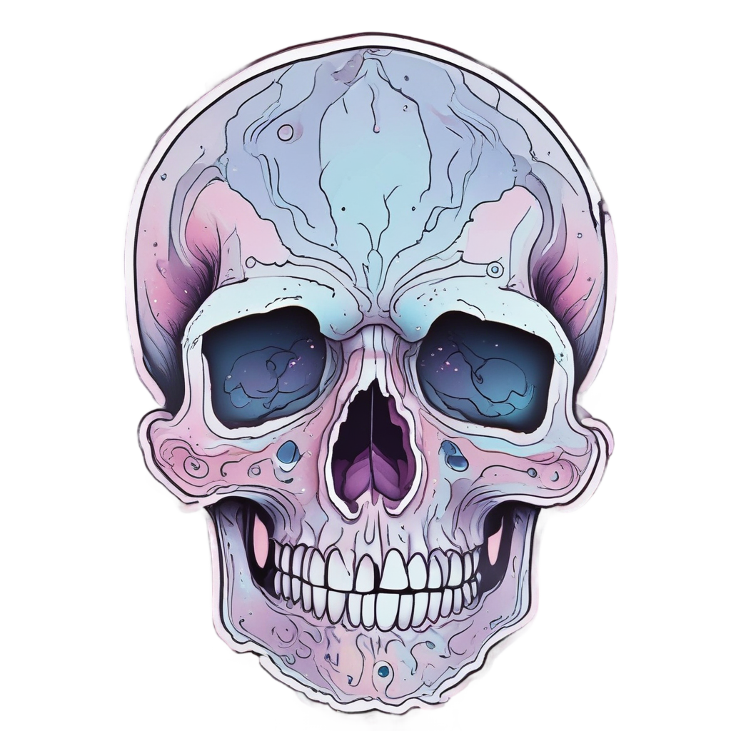 Skull with Hologram Teardrops — neon cyber skull stickers