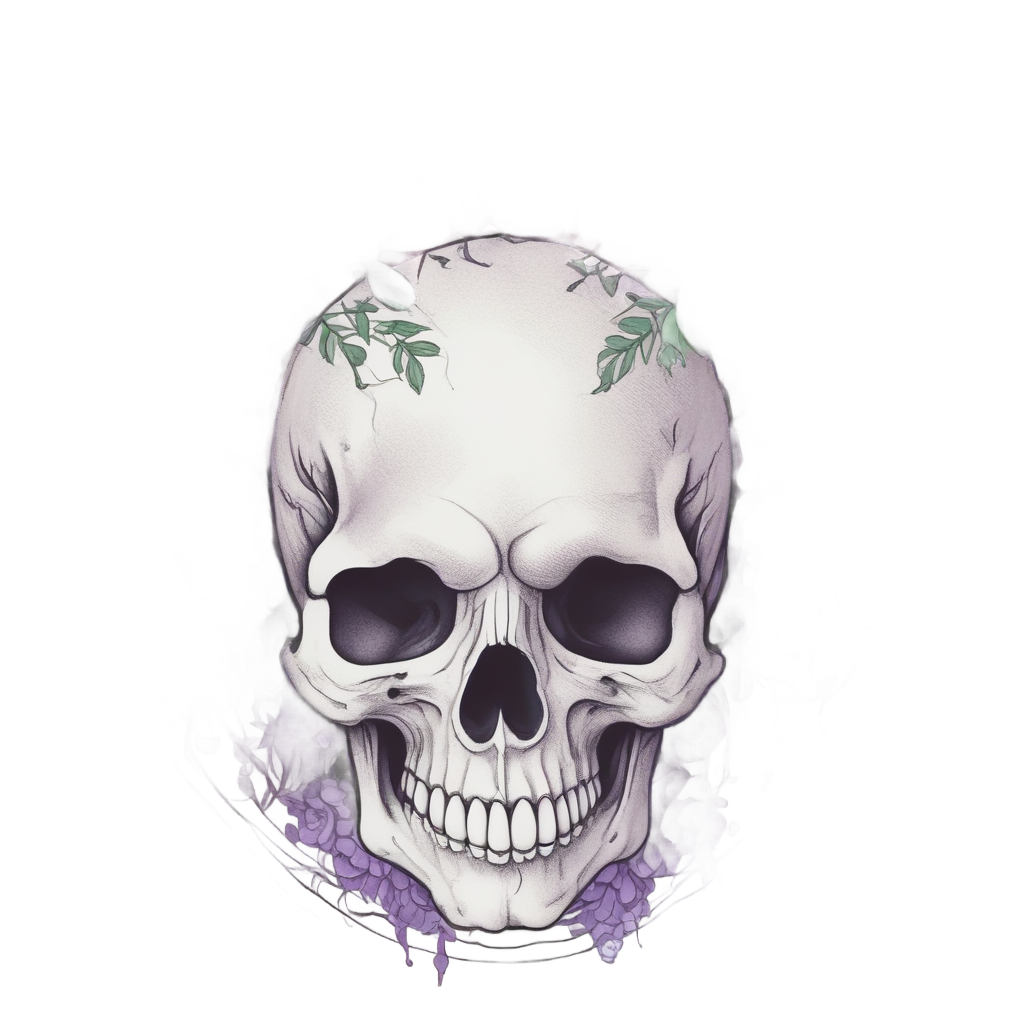 Skull with Lavender Sprigs — line-art skull stickers