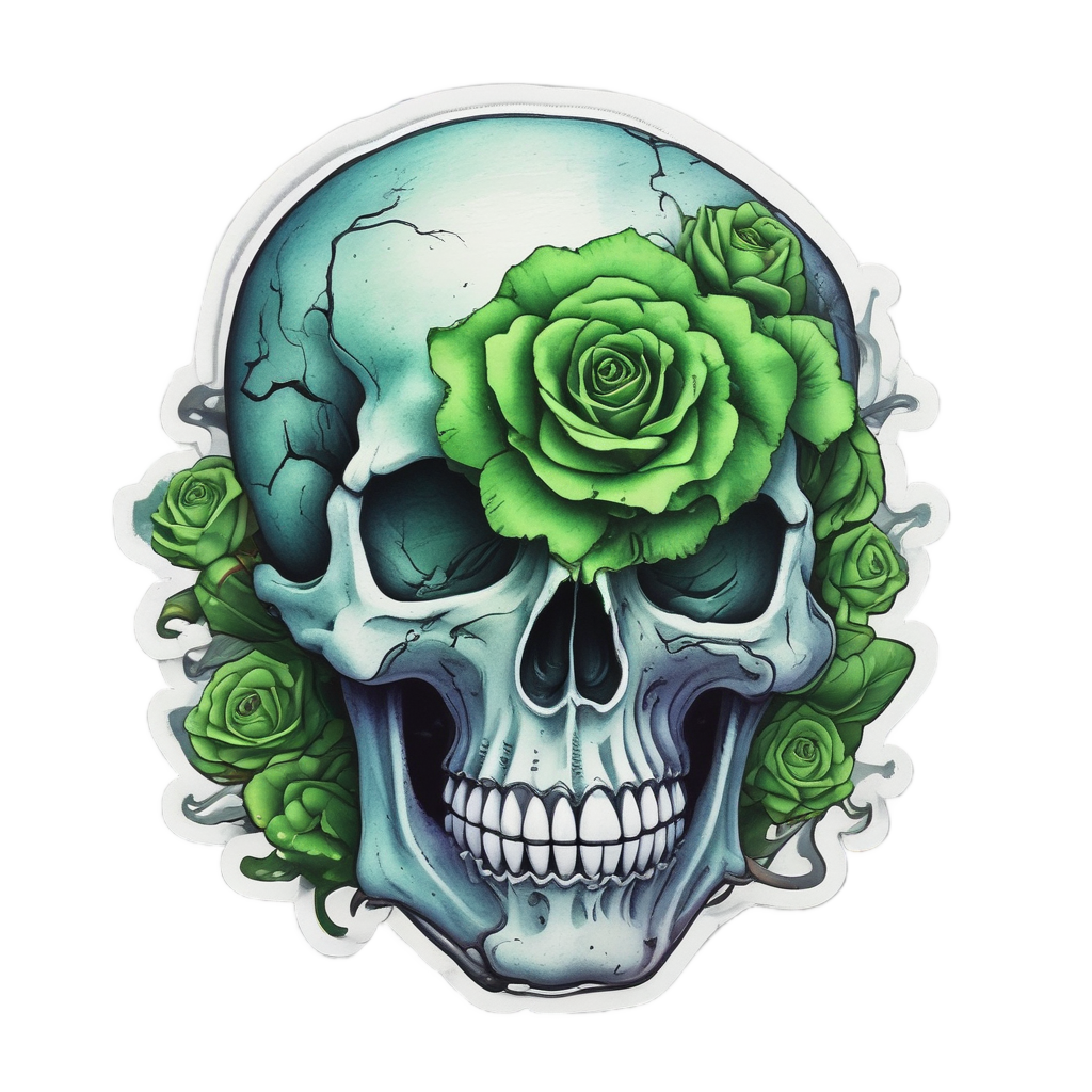 Skull with Neon Cigar — watercolor skull & roses stickers