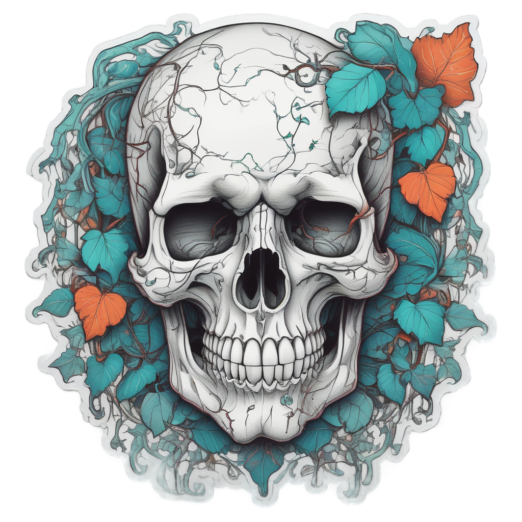 Skull with Neon Ivy — line-art skull stickers