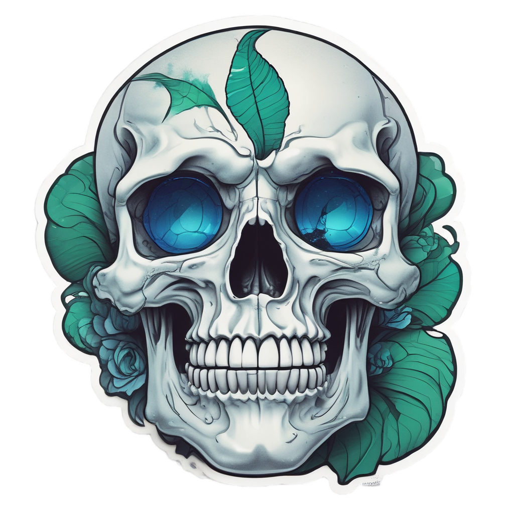 Skull with Petal Tear — watercolor skull & roses stickers