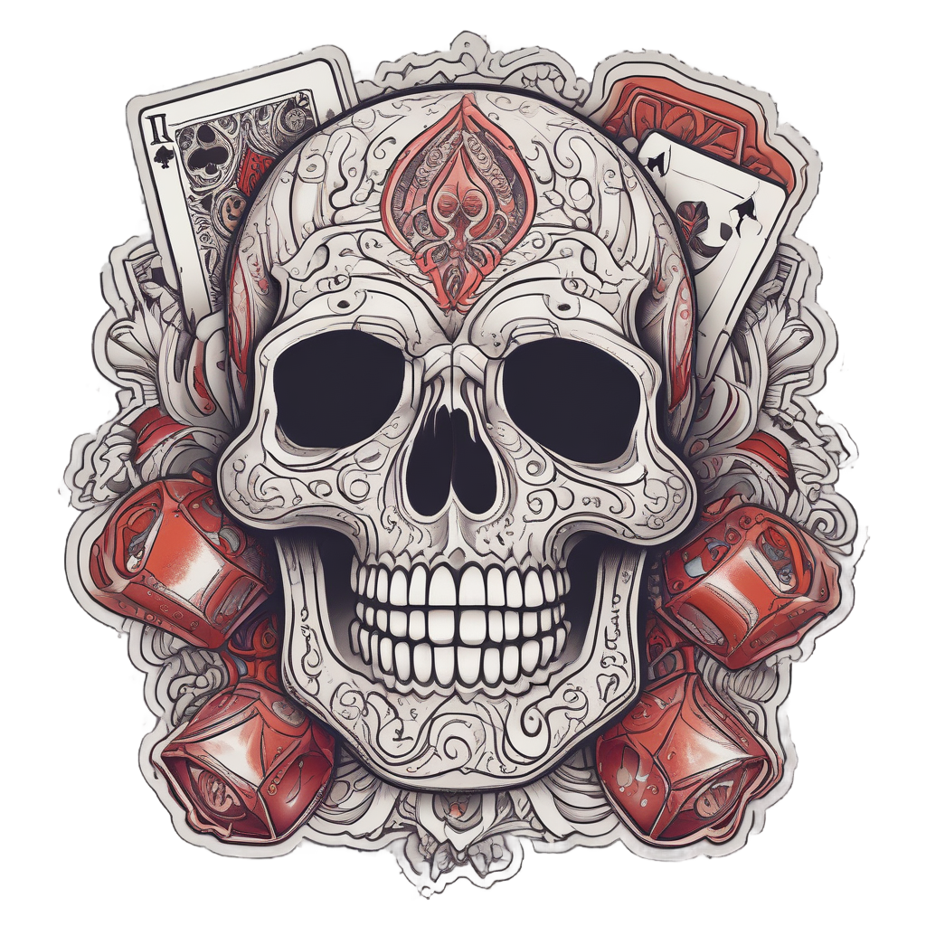 Skull with Playing Cards and Dice — boho skull stickers
