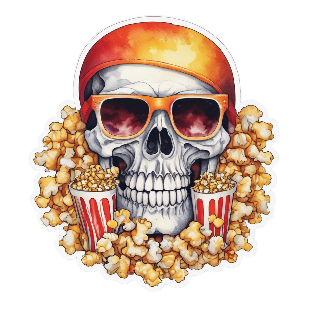 Skull with Popcorn Crossbones — skull & crossbones stickers